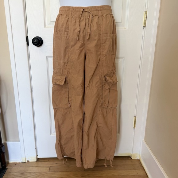 aerie Pants - Aerie Parachute Cargo Pants Tan (S) Y2K Cinch Ankle Wide Leg Utility Womens NWOT